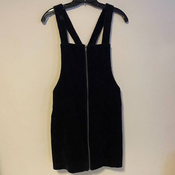 Forever 21 Suspenders Overalls Full Zip Mini Dress Corduroy Black Size Small - Picture 1 of 5